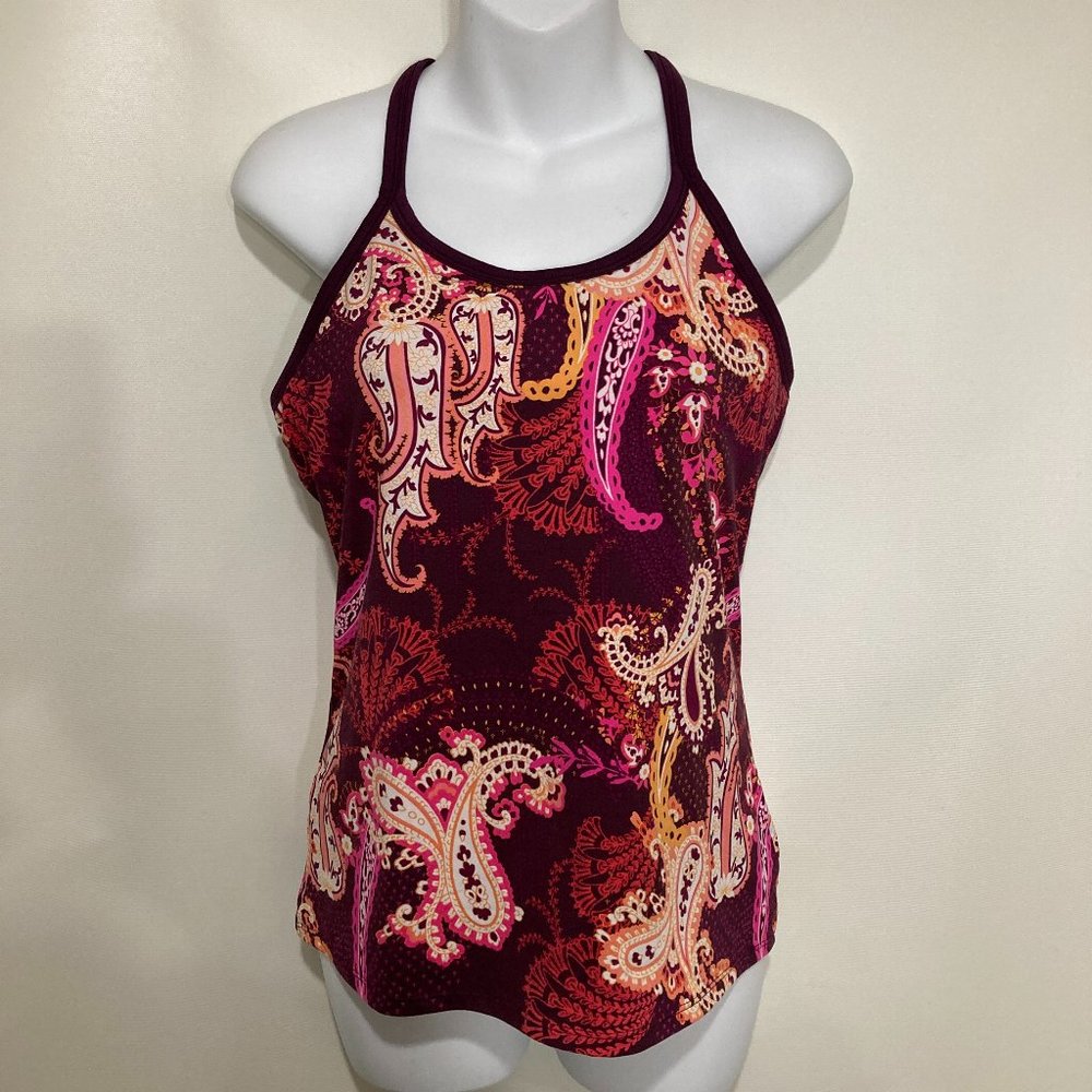 Athleta M Purple Paisley Tankini Top Razorback Built-in Bra